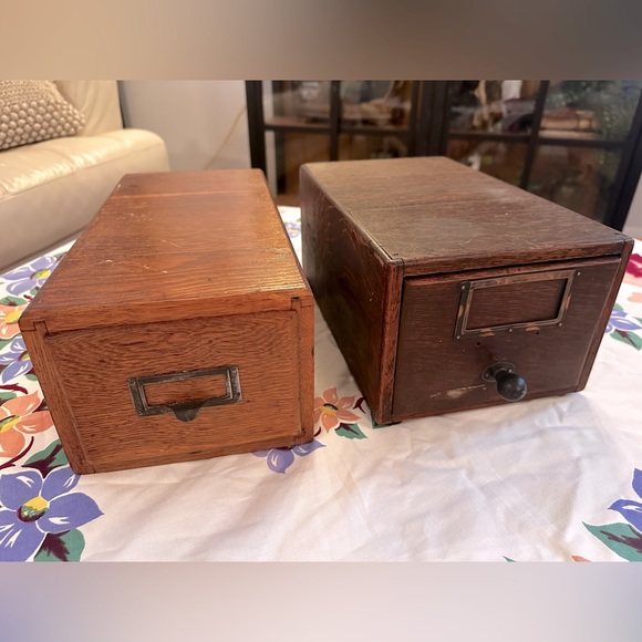 Vintage Oak Tabletop Filing Drawers